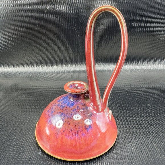 Frog Hill Pottery Brooktondale Long Handle Candle Holder Oil Lamp Hand Made VTG - Picture 1 of 14